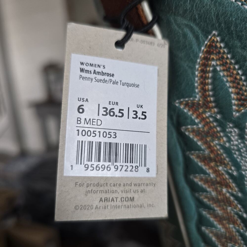Ariat Ambrose Western Boots Womens Size 6 Penny Suede Pale Turquoise NWT - Picture 6 of 16